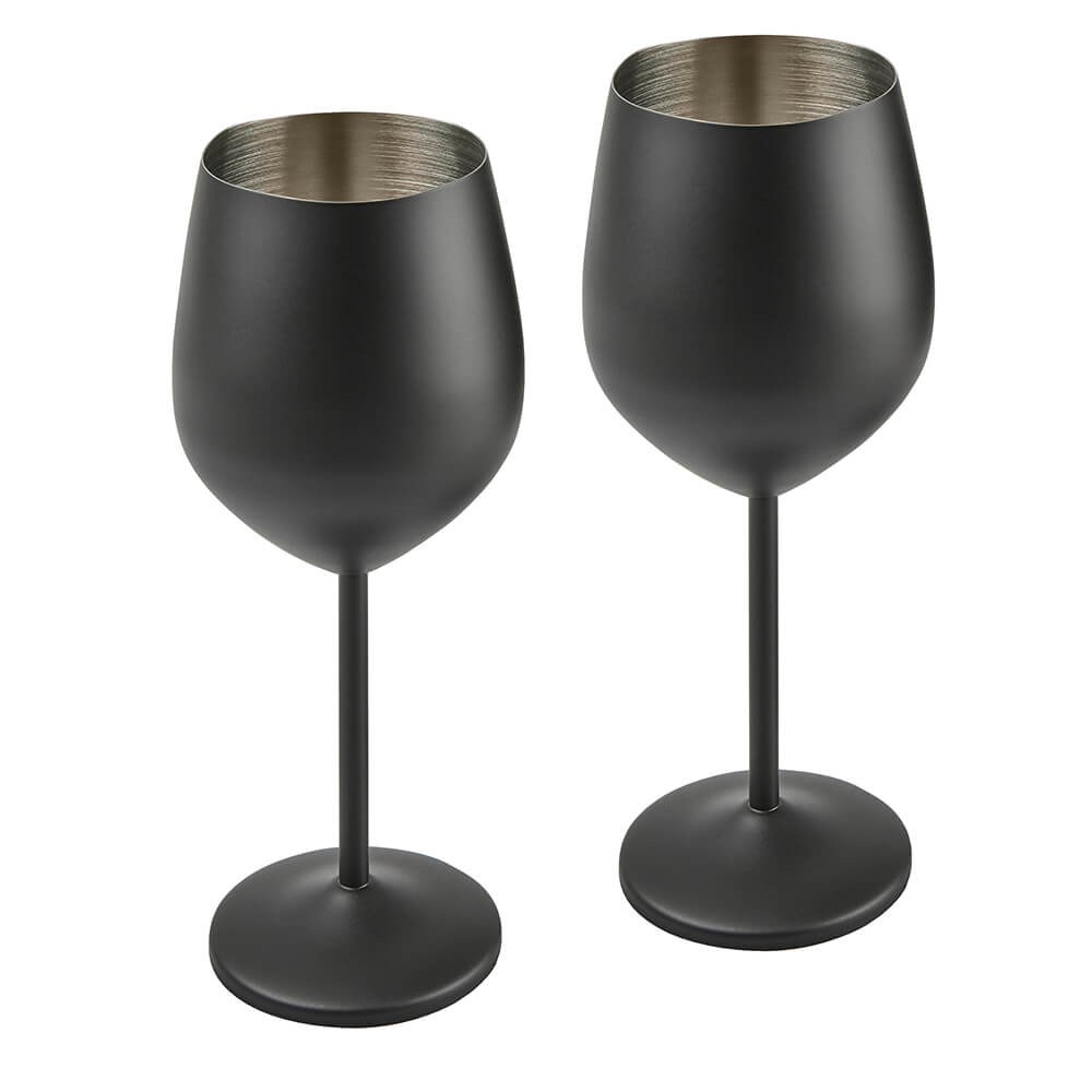 Pair of Matt Black Stainless Steel Wine Glasses - 450ml Stainless Steel Wine Glass - Matt Black (Pair)